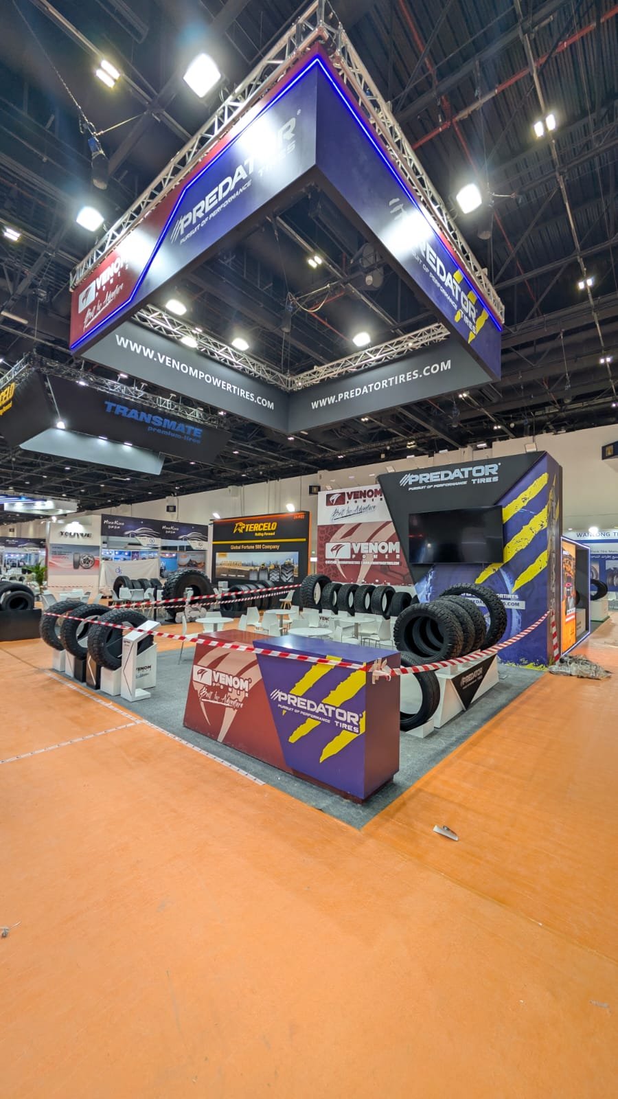 PREDATOR Tires & VENOM Power Suspended Cube Stand by Infinity Exhibit
